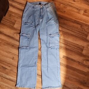 SHEIN Light Blue Straight Leg Cargo Jeans